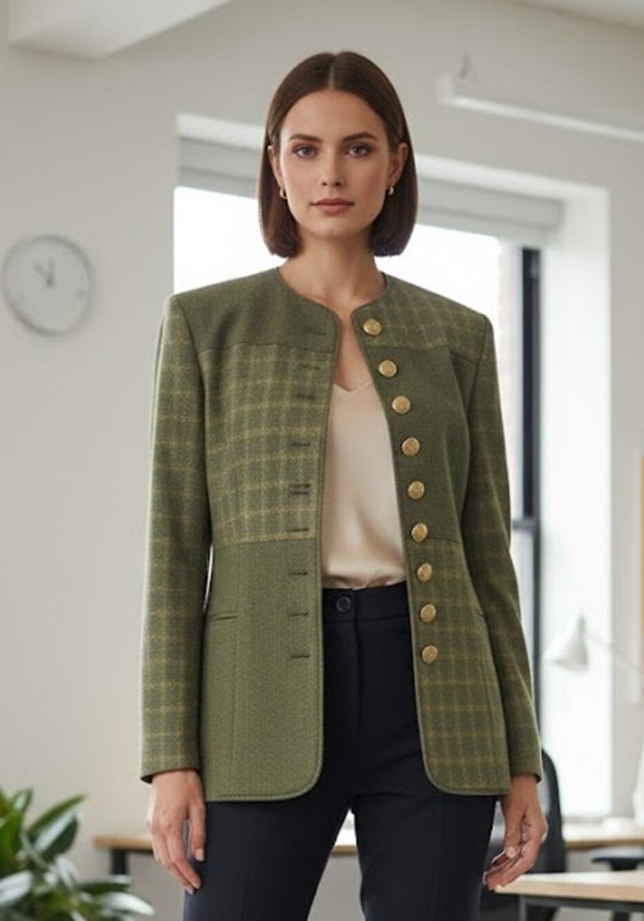 Howard Wolf Wool Blend Jacket- Green/Shimmering Gold Threading -Women's size 8